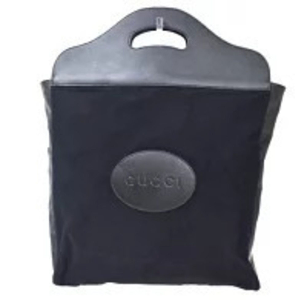 Gucci suede handbag oval logo patch front Black
